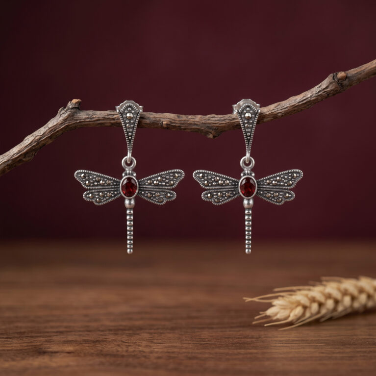 Dragon Fly Earrings (Red Agate)