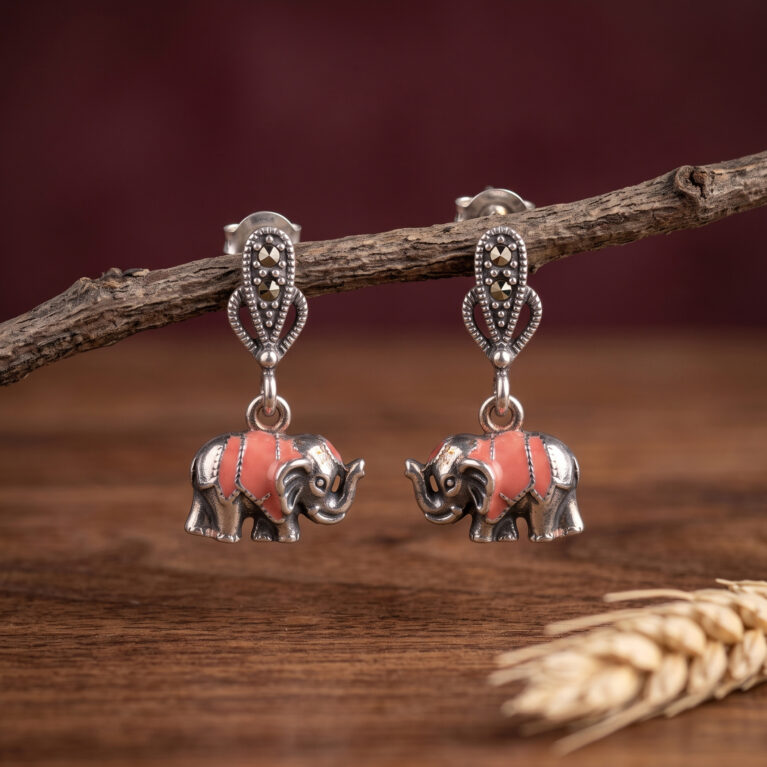 Elephant Enamel Earrings (Orange)
