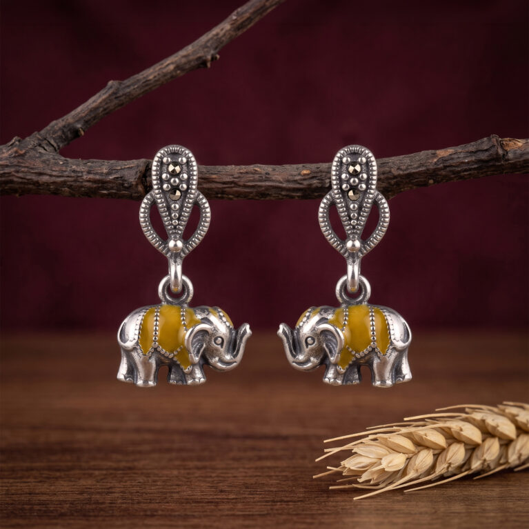 Elephant Enamel Earrings (Yellow)