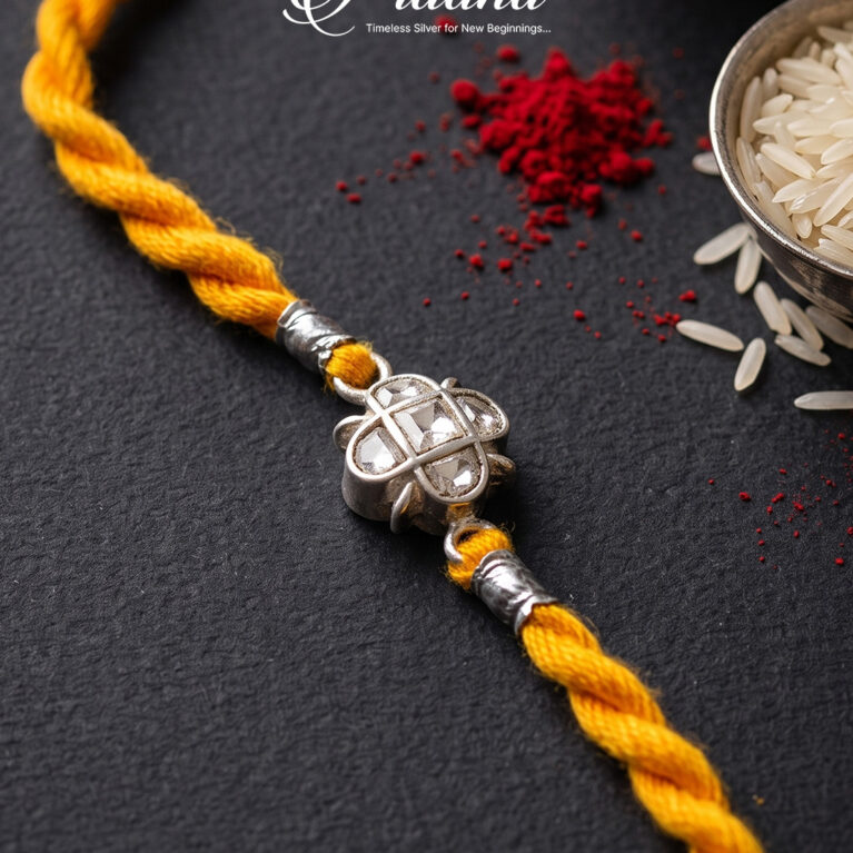 Floral Motif Silver Rakhi