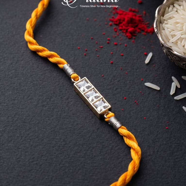 Kundan pendant Silver Rakhi