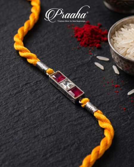 Kundan Pink pendant Silver Rakhi