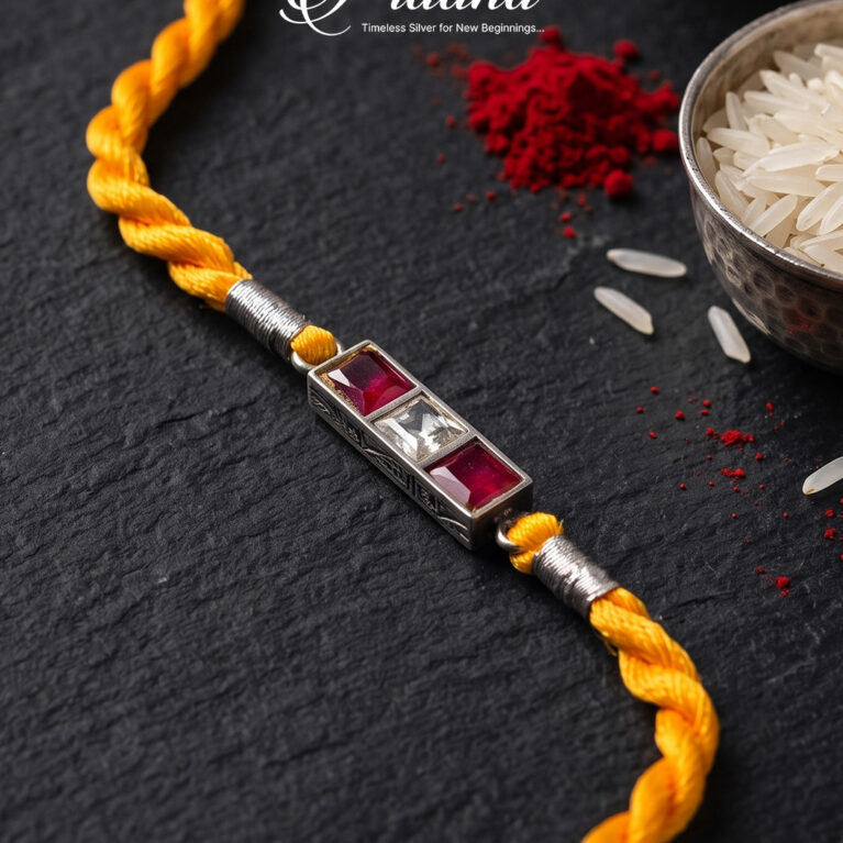 Kundan Pink pendant Silver Rakhi