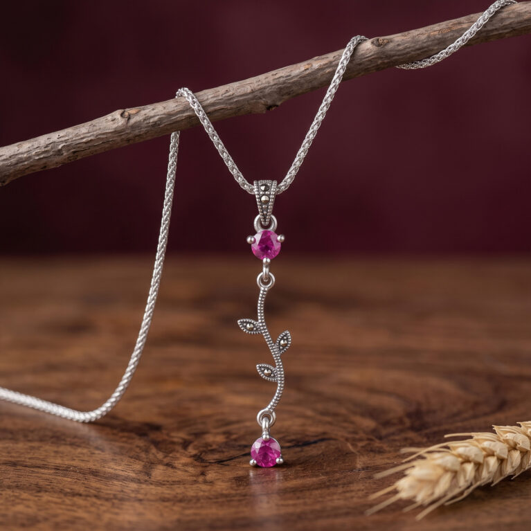 Leaf & Light Pendant - Garnet