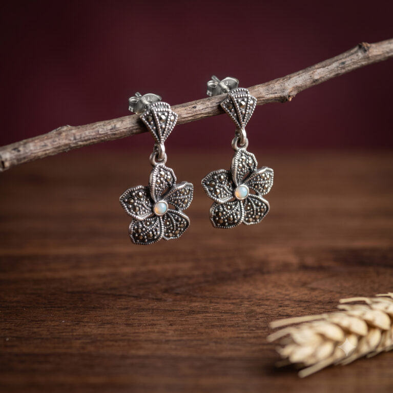 Marcasite Blossom Pearl Earrings
