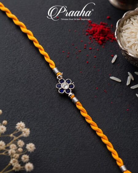 Blue Flower Silver Rakhi
