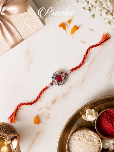 Multicolor flower Silver Rakhi